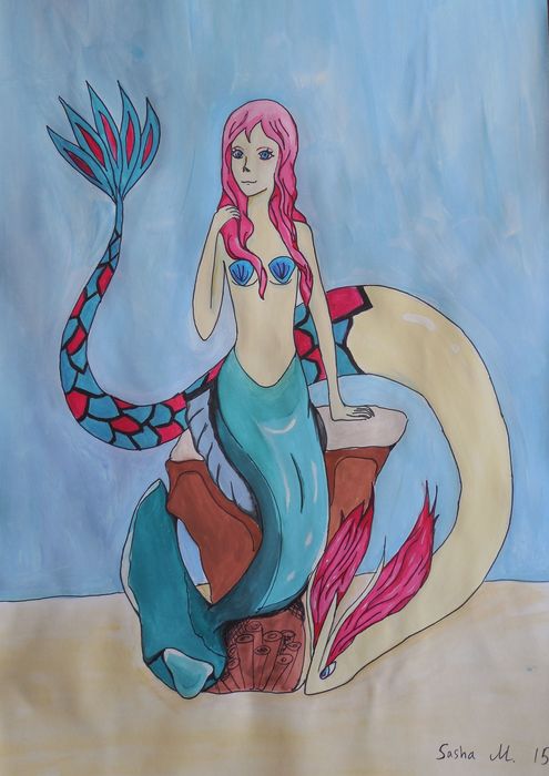 Art Studio PALETTE. Aleksandra Malisheva Picture.  Watercolour, Ink Fantasy Mermaid 
